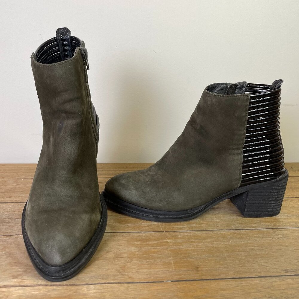 Jeffrey Campbell Ankle Boots Lowell Olive Green Sheepskin Suede Block Size 9